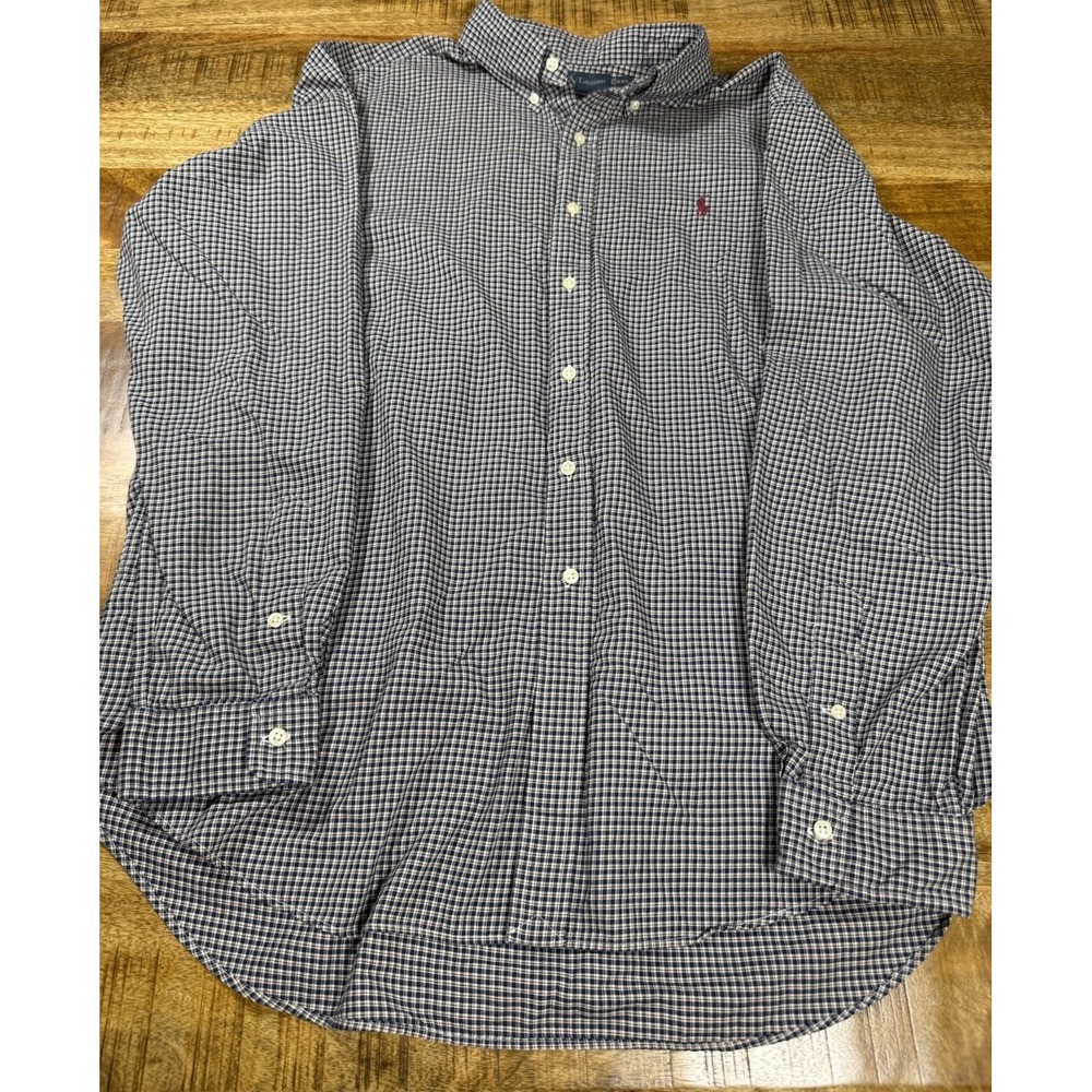 Polo Ralph Lauren Button Down Shirt Mens 2XL Classic Fit Blue Plaid Long Sleeve